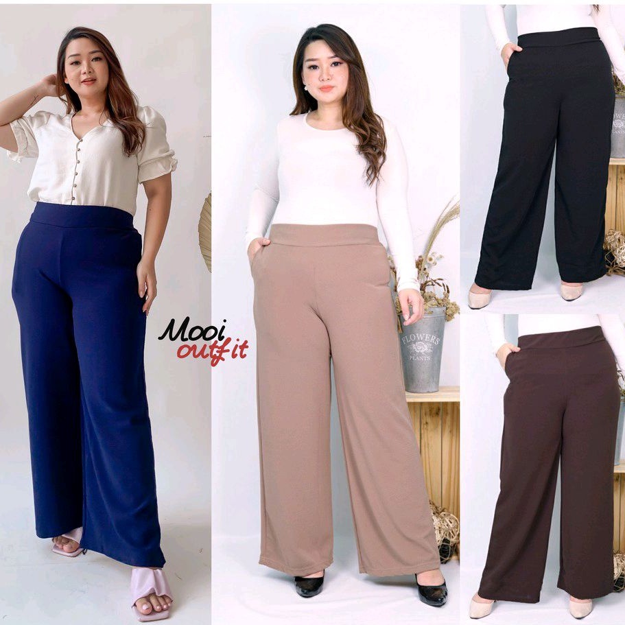 BIG ALL SIZE &amp; REMAJA BB 70 - 99kg EDISI KULOT | COD✅ PAHA &amp; PINGGUL MELAR NYAMAN / Crepe Waffle TEBAL &amp; RINGAN celana panjang wanita/super jumbo XXXL/ibu hamil/bawahan muslimah/kasual harian