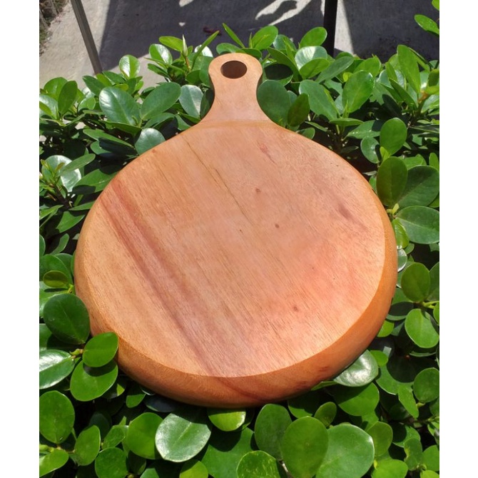 Piring teflon/nampan bulat gagang  25cm kayu mahoni