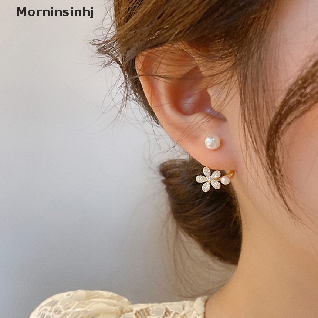 Mornin Anting Tusuk Bunga Mutiara Imitasi Mewah Gaya Korea/Fashion Wanita Perhiasan Elegan Ornamen Pernikahan id