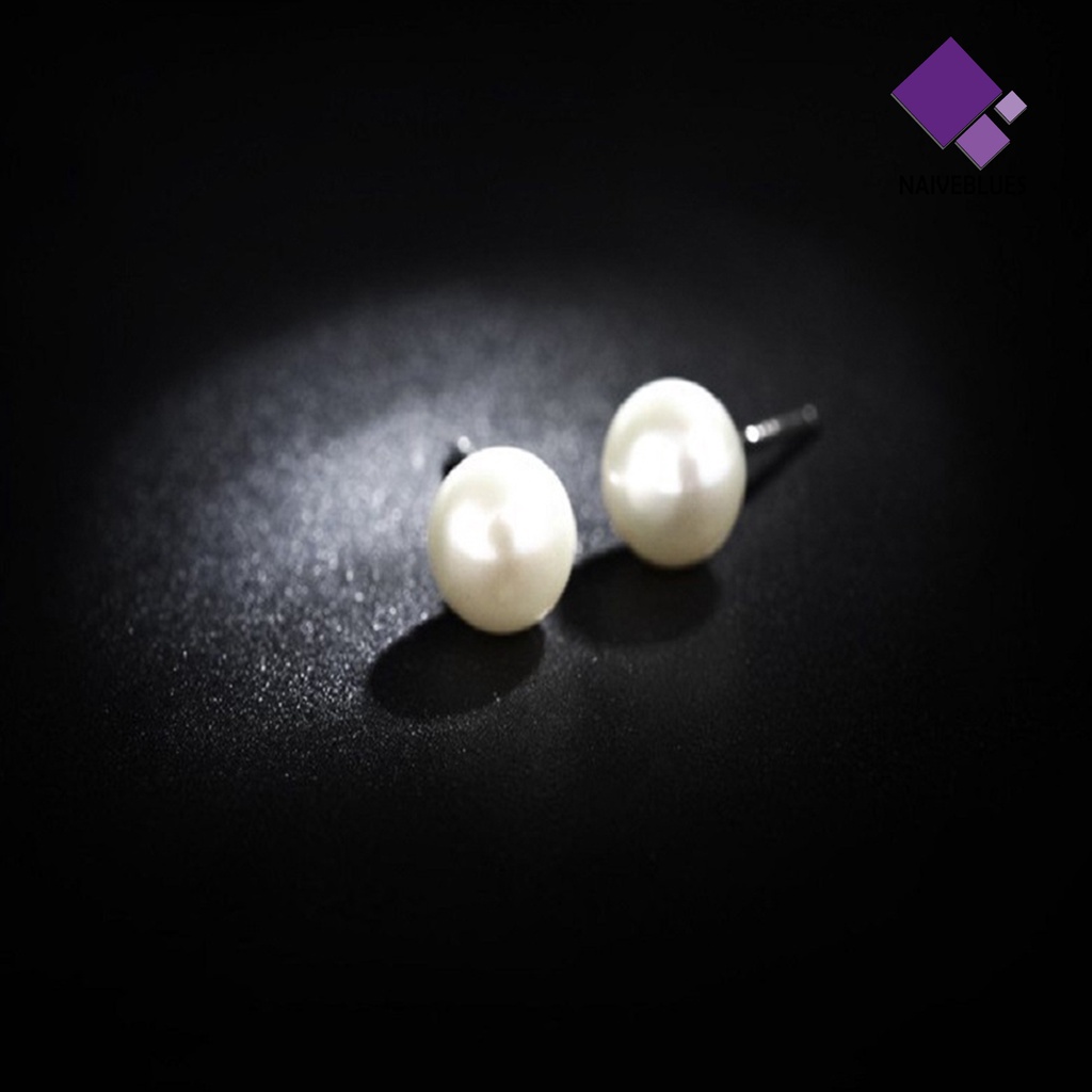 Anting Stud Bentuk Bulat Aksen Mutiara Untuk Wanita