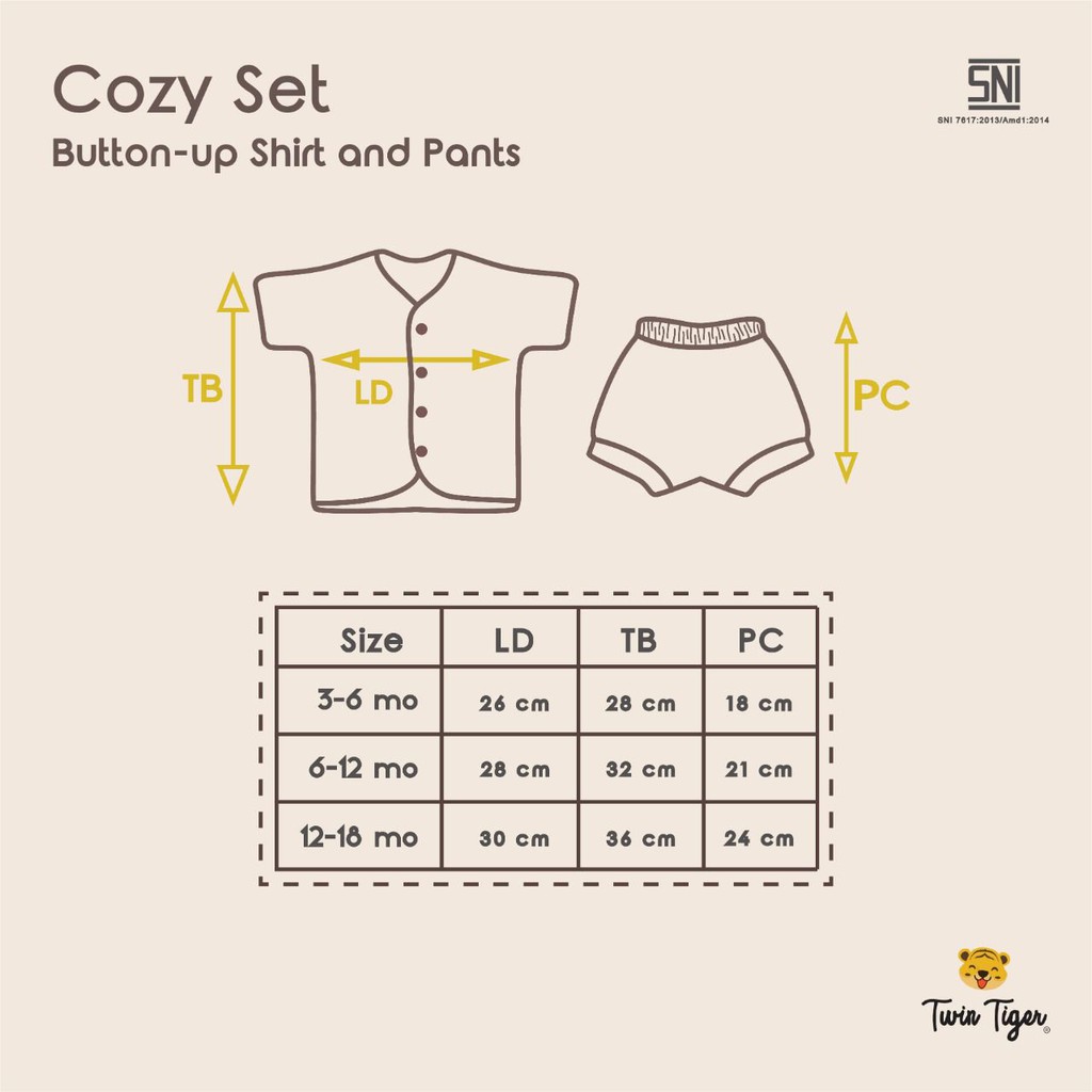 COZY SET Setelan Pendek TWIN TIGER SETELAN BAJU BAYI BAJU ANAK 3-18 BULAN Comfy earth series