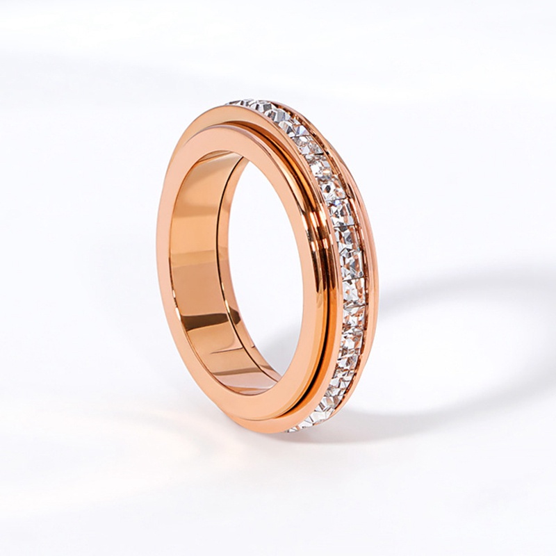 Cincin Spinner Fidget Bahan Titanium Steel Hias Cubic Zirconia Untuk Wanita