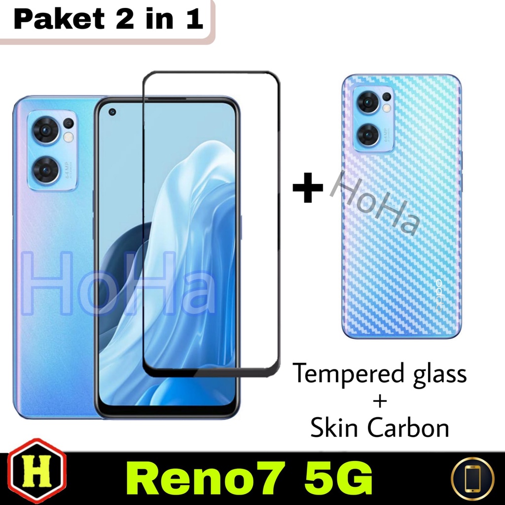 New Paket 2N1 OPPO RENO 7 5G RENO 7 Z 5G RENO 7 4G Anti Gores Layar Warna Free Garskin Carbon Pelindung Body Bellakang Handphone | RENO7 5G