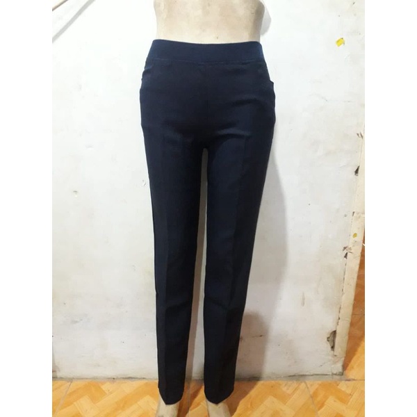 Celana Bahan Kerja Kantor Formal Wanita Pinggang Karet Highwaist Bahan Stretch Melar