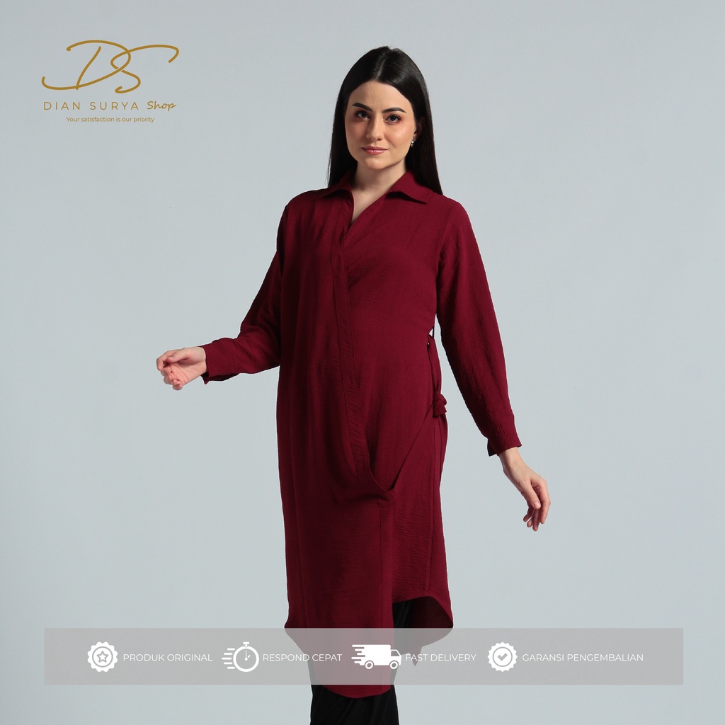 DS Shop - Freya Short Dress Maroon | Dress wanita dress korea atasan baju tunik premium quality | Ki