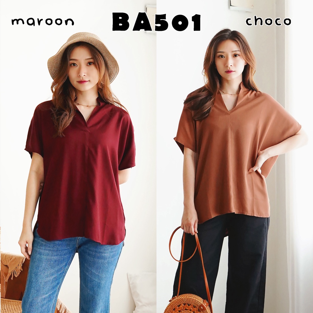 Blouse wanita / cewek polos lengan pendek simple pergi kerja kantor kuliah casual top fashion -501-7
