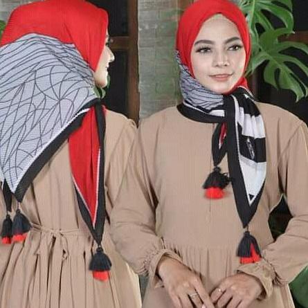 ❁ Hijab Segi 4 Motif Plisket Jambul / Segi Empat Motif ☏