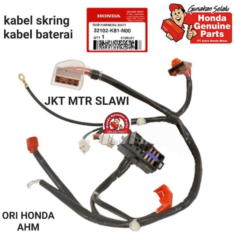 32102-K81-N00 kabel baterai, kabel sekring ,kabel aki,kabel sikring, sub harness battery, beat eco thun 2016-2020 asli honda