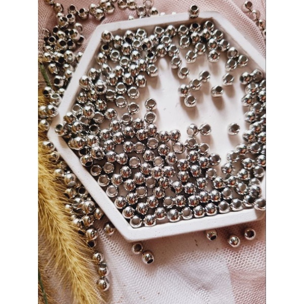 Spacer Bulat Silver 6mm / manik Mote bulat 6mm Bahan Craft