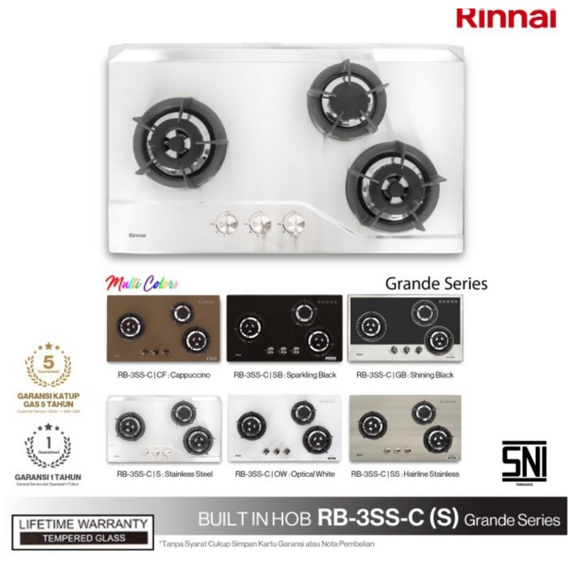 Kompor Gas Tanam 3 Tungku (Full Stainless) Rinnai RB 3 SS C S