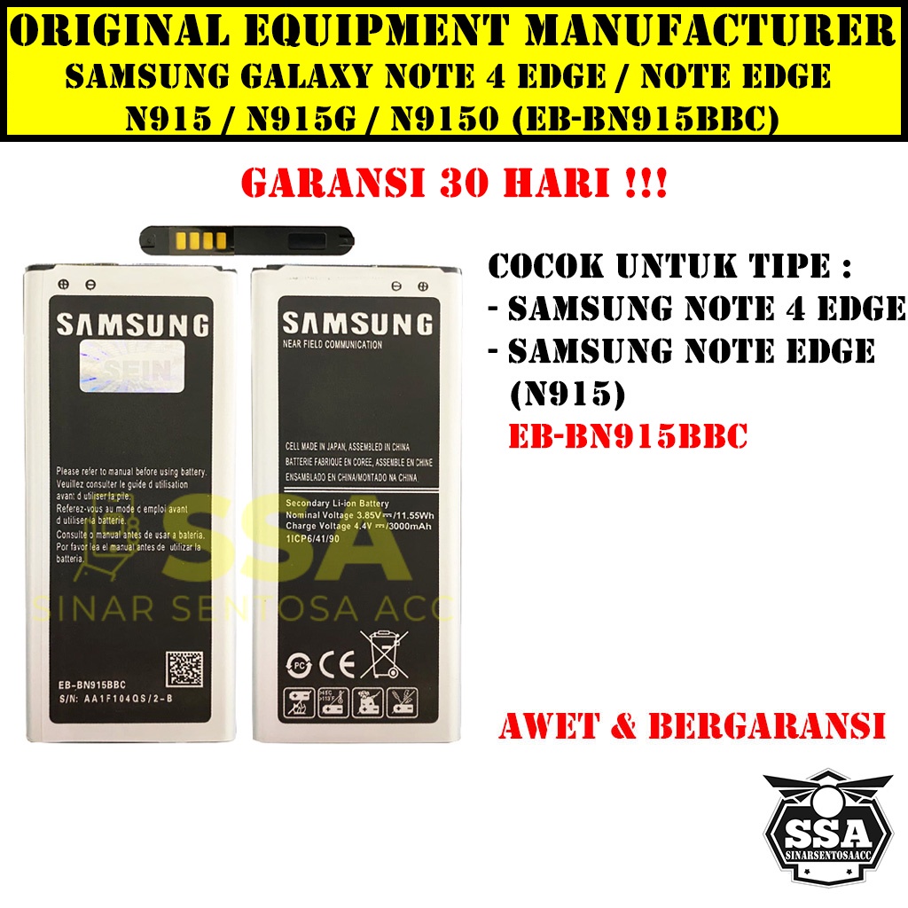 Baterai Original OEM Samsung Galaxy Note 4 Edge Note Edge N915 N915G N9150 EB-BN915BBC BN915 BN915BBC HP Ori Battery Batrai Batre Batu Batere GARANSI AWET MURAH