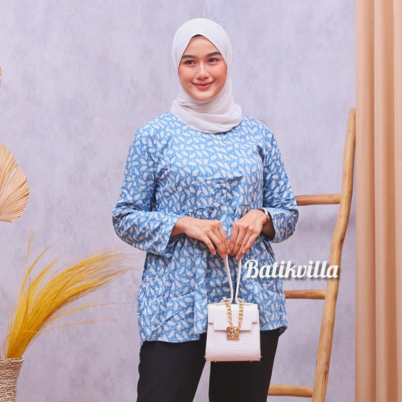 tey-17 Batik wanita ASJ SA HRB026 Kenongo Kemeja Tosca Pendek-Wulu