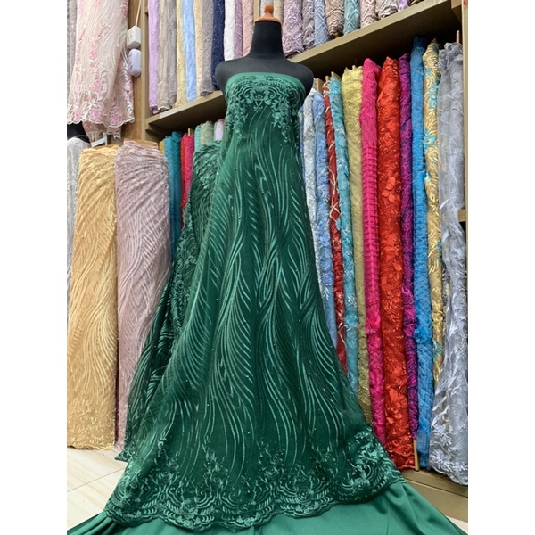 (kain meteran) (termurah) brokat tulle / kain tille bordir / tulle wisuda / baju lamaran / brukat tu