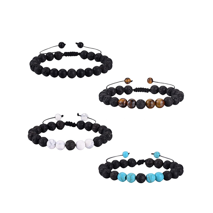 Gelang Manik-Manik Batu Lava Onyx Alami Handmade Dapat Disesuaikan Warna Putih Untuk Pria / Wanita (5 Jenis)