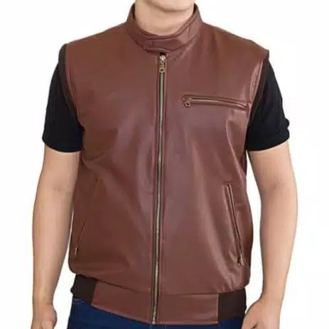 Rompi kulit jaket pria rompi PU Leather/Sintetis mirip kulit asli