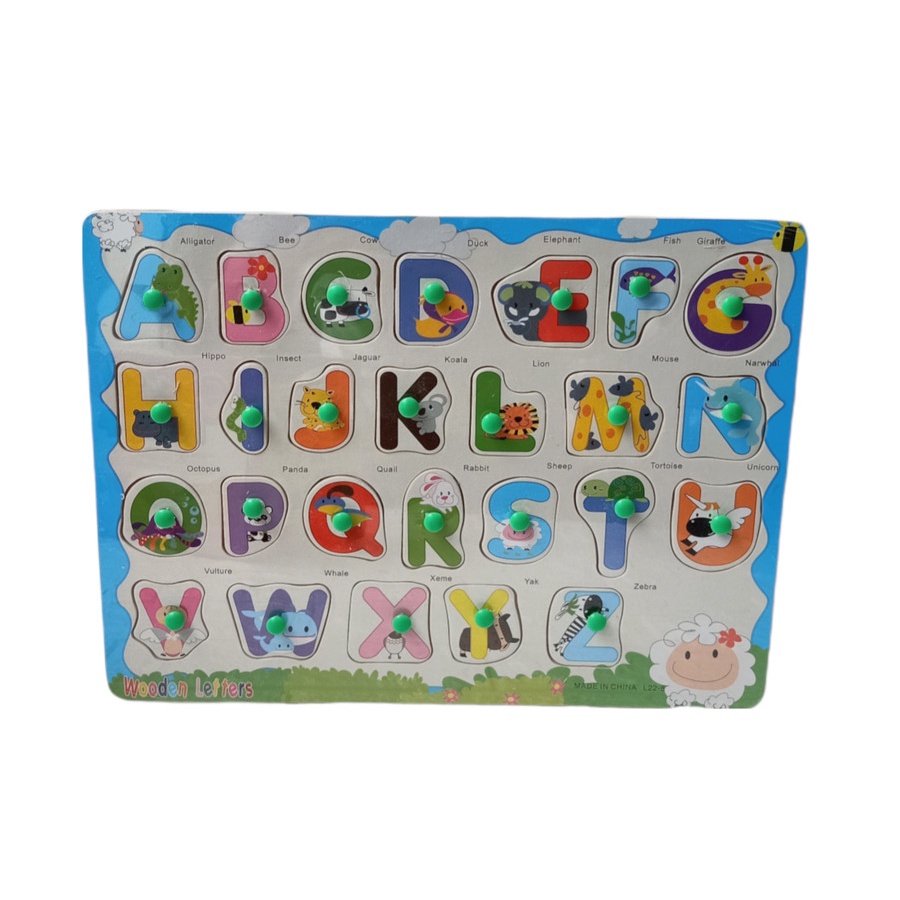 ST Mainan Anak Edukasi PUZZLE KAYU BERGAMBAR PIN HURUF ABCD Anak Belajar Mengenal Huruf 4 5 6 7 Tahun Education Toys Wood Letters Kids