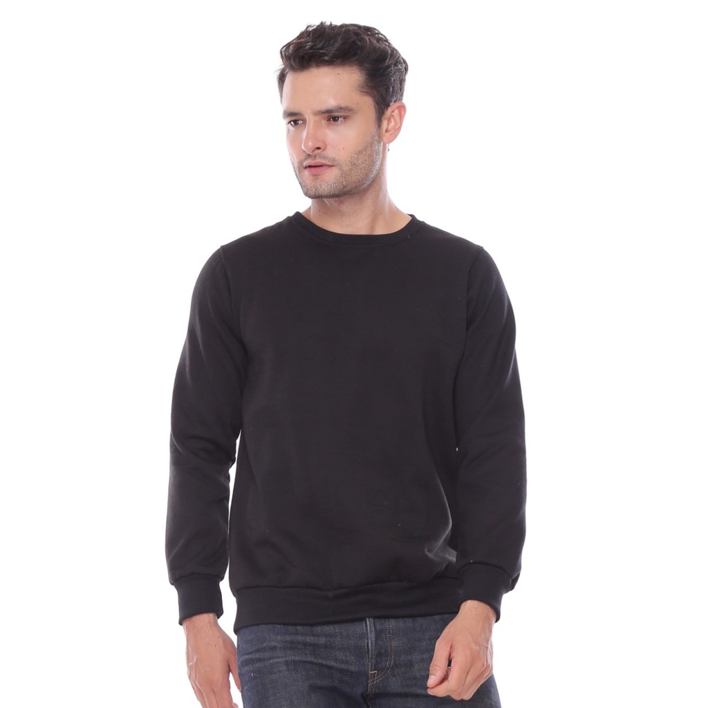 Crewneck Sweater  Basic Hitam Pria  Wanita Sweaterpolos 