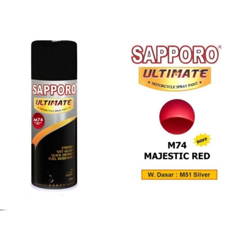 SAPPORO ULTIMATE M74 MAJESTIC RED CAT SEMPROT AEROSOL SPRAY PAINT WARNA MERAH DOFF saporo tahan bens