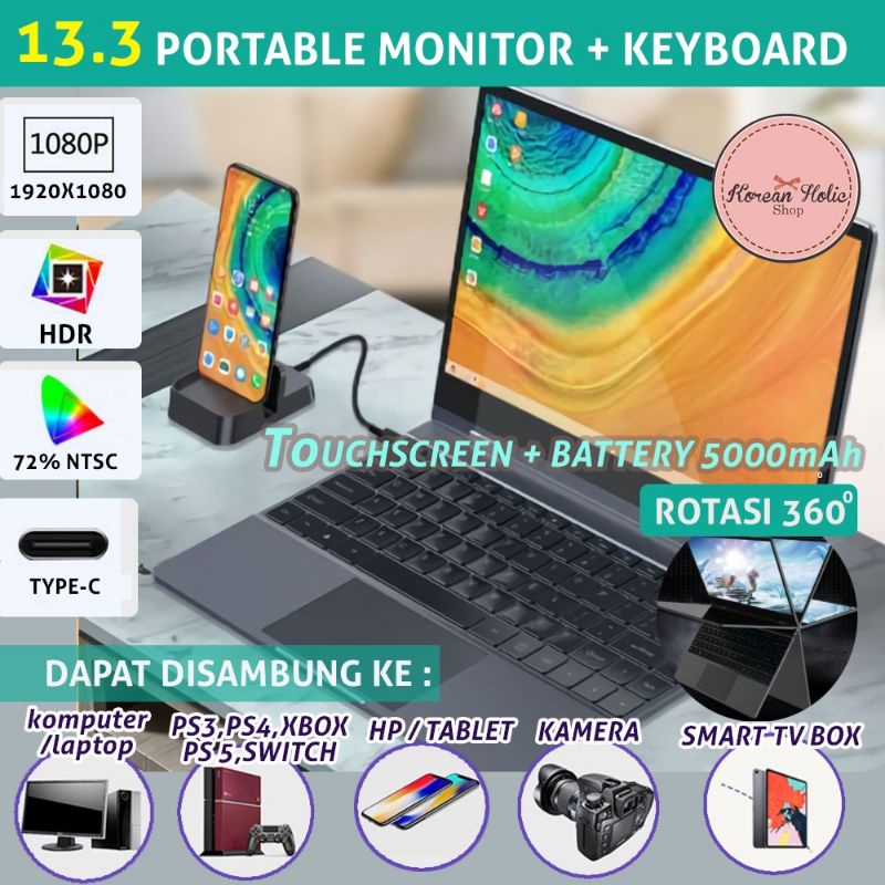 Portable Monitor TOUCHSCREEN BATTERY Lapdock Laptop dock 13.3 inch FHD 1920 x 1080 100% SRGB-1