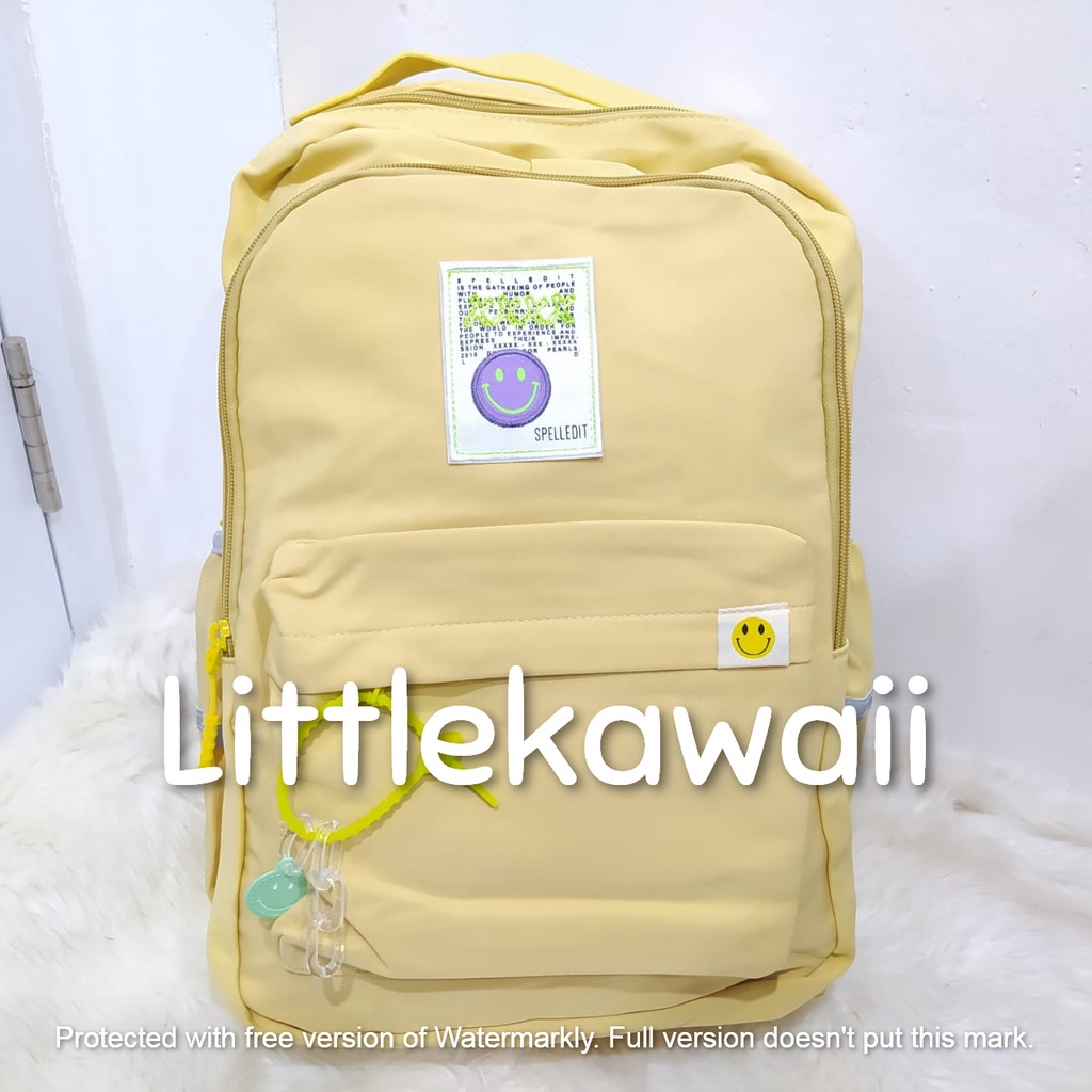 LK/Tas Ransel Laptop Backpack Parasut Sekolah Fashion Anak Remaja Smile Emoticon Gantungan Import