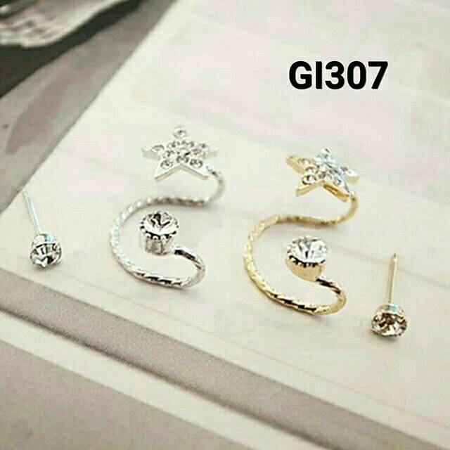 Anting stud jepit fashion wanita cuff melengkung AI307