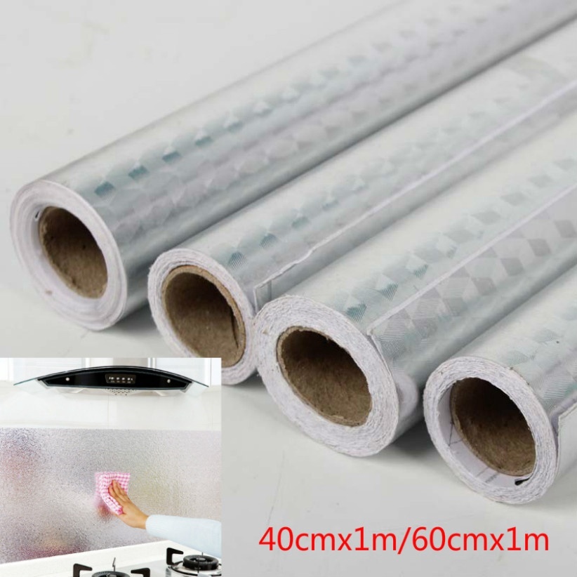 1pc Creative Waterproof Oliproof Adhesive Aluminum Foil Wall Stickers for Kitchen Decoration Home Improvement