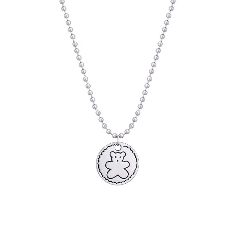 Kalung Liontin Bentuk Beruang Bahan titanium steel Gaya hip-hop