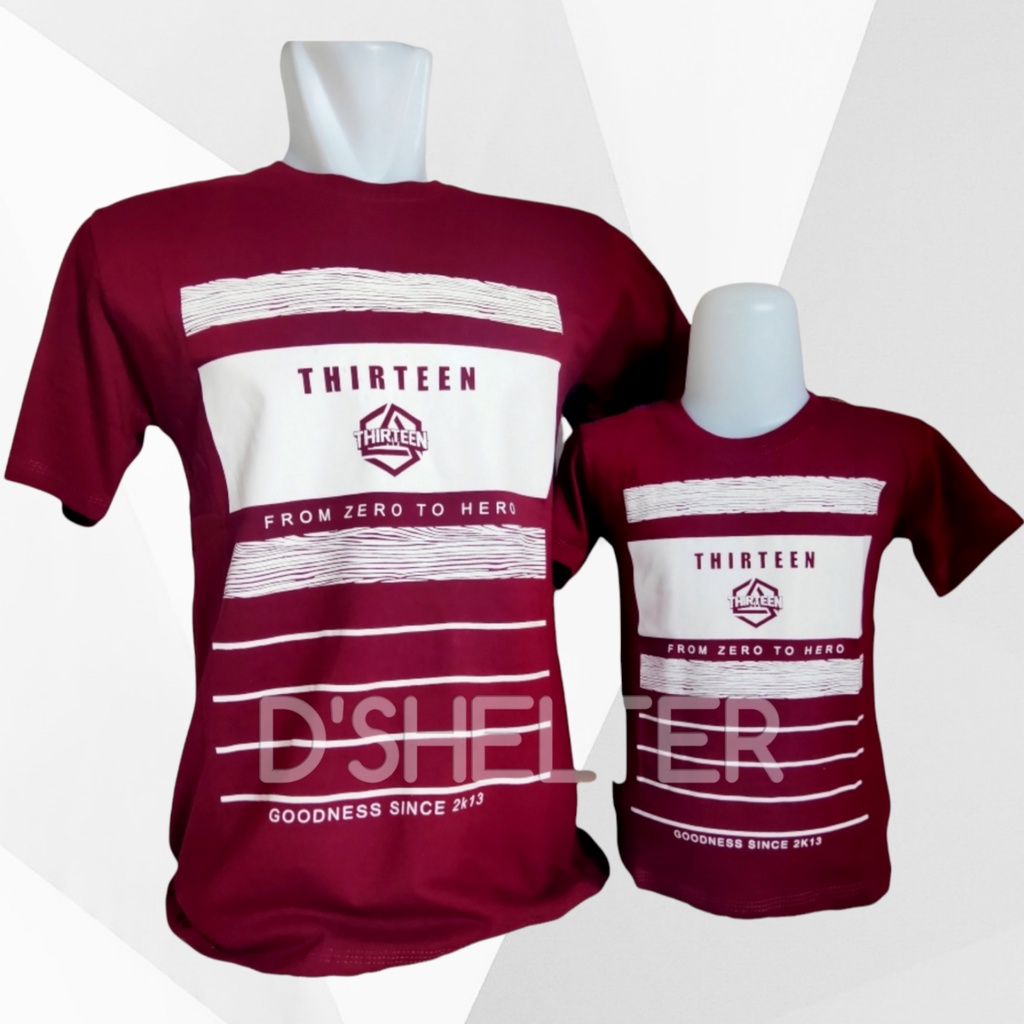 Baju Kaos Distro Couple (Anak &amp; Dewasa) THIRTEEN Maroon Kayu / D.SHELTER