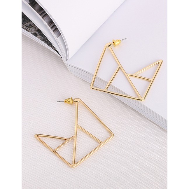 LRC Anting Tusuk Fashion Gold Geometric Square Metal Strip Hollow Earrings F69856