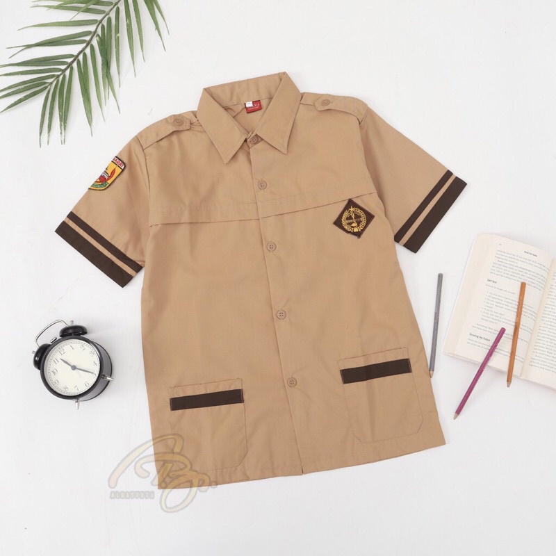 KARMILA Baju Pramuka Siaga Tangan/Lengan Pendek - Seragam Sekolah - Baju Seragam PRAMUKA LIST BAHAN KATUN