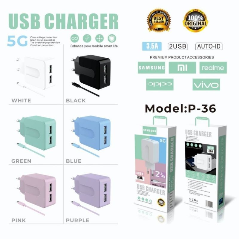 Charger Macaron 2 USB Premium Fast Charging P-36