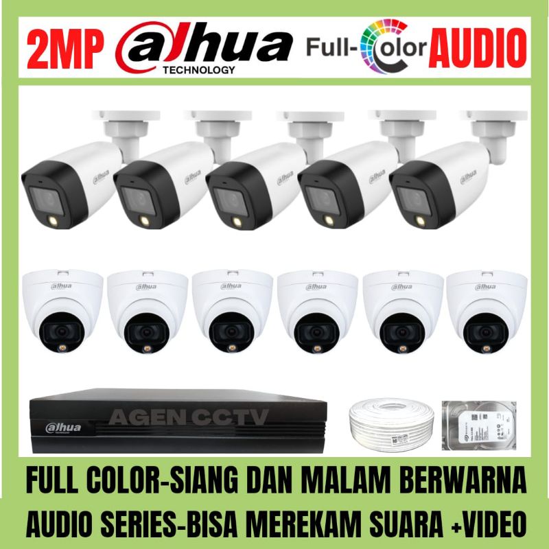 PAKET CCTV DAHUA FULL COLOR 2MP 16 CHANNEL 11 KAMERA AUDIO COLORVU