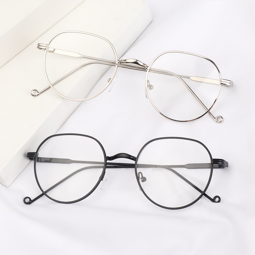 ROW Unisex Optical Spectacle Ultralight Eyeglasses Flat Mirror Eyewear Round Frame High-definition Fashion Metal Myopia Glasses/Multicolor