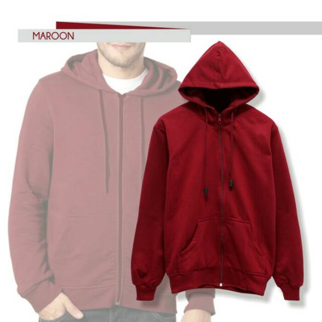 Jaket Jacket Jeket Hoodie zipper resleting Merah maroon unisex fashion wanita pria cewe cowo