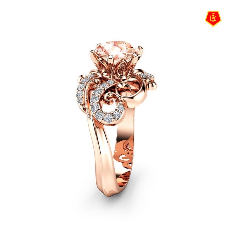 [Ready Stock]Fashion Elegant Rose Gold Diamond-Studded Ring