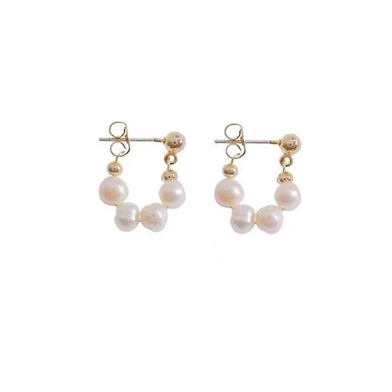 Anting Bentuk D Aksen Mutiara Gaya Vintage Untuk Wanita