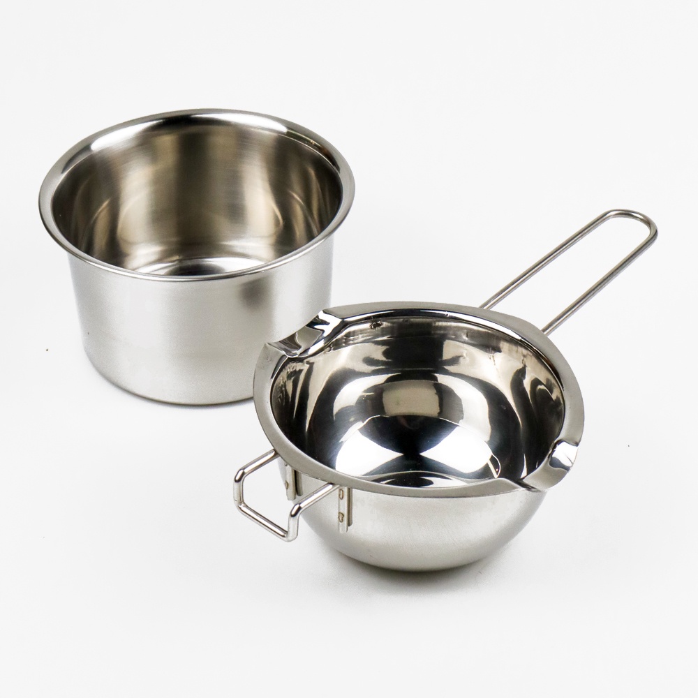 One Two Cups Set Melting Pot Panci Leleh Keju Coklat Stainless 2PCS 400ML- JS33 - Silver