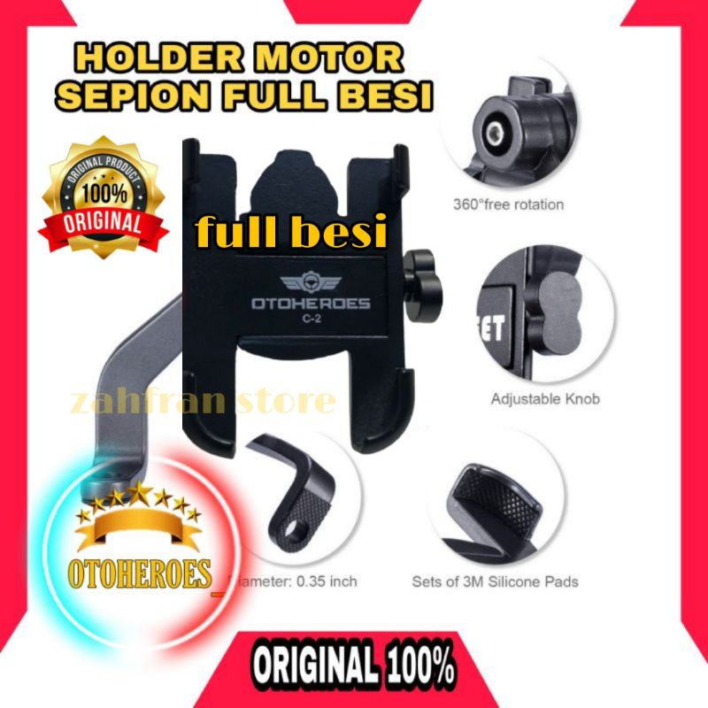 holder hp motor full besi kokoh original dudukan spion