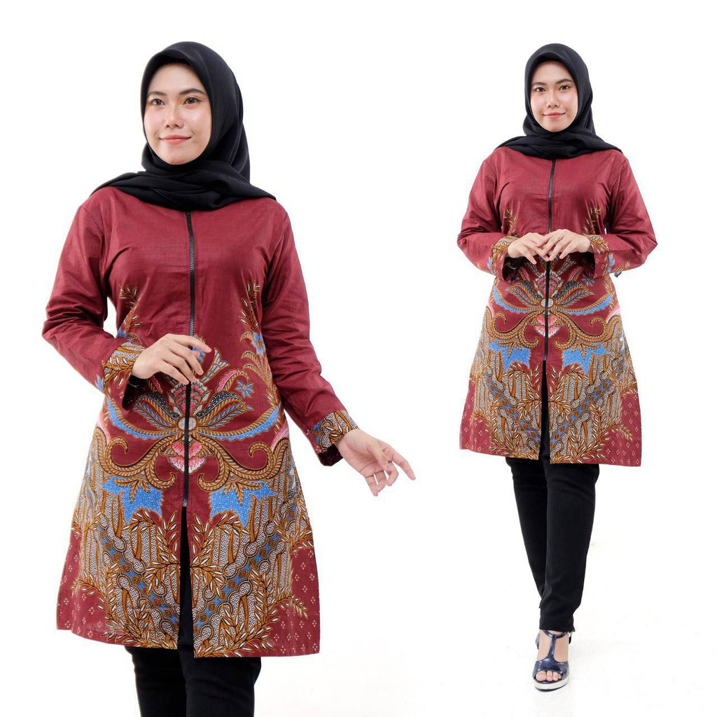 EMHABATIK | Tunik Batik Wanita Jumbo Batik Seragam Grosir batik-ZIPER MAJAPAHIT MRH