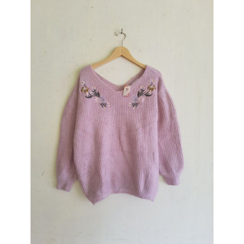 THRIFT RAJUT BULU BORDIR TANGAN BALON GET CARDIGAN