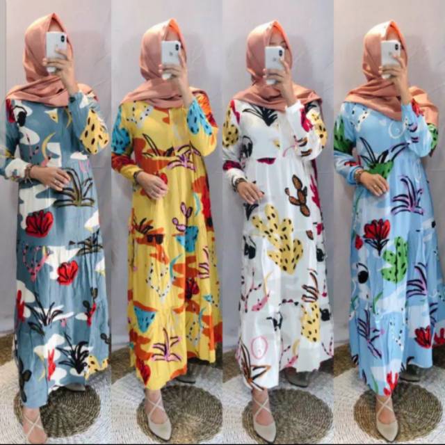 Gamis Motif Kaktus Bahan Rayon Premium