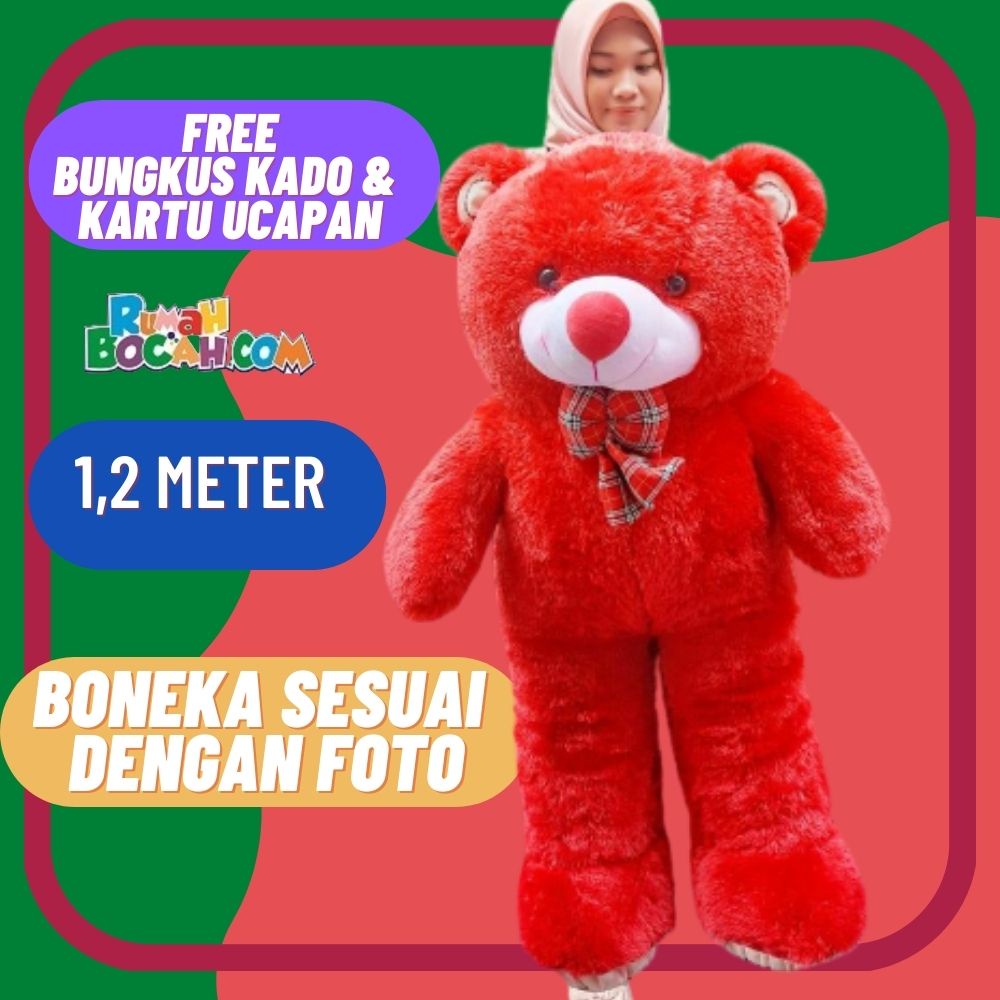Boneka Beruang 1,2 m meter Teddy Bear Beruang Jumbo Besar Bear  Choosy Pita Kotak Merah untuk Kado U