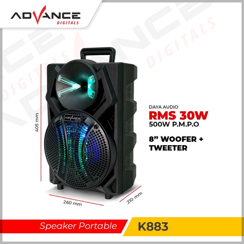 Speaker Advance K883 Meeting Bluetooth Portable Plus Mic Wireless Karaoke pengajian senam Gitar