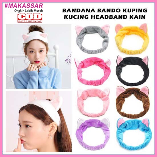 Bando Bandana Korea Import Headband Kain Karet Motif Kuping Kucing Telinga Kelinci Kepala Rambut