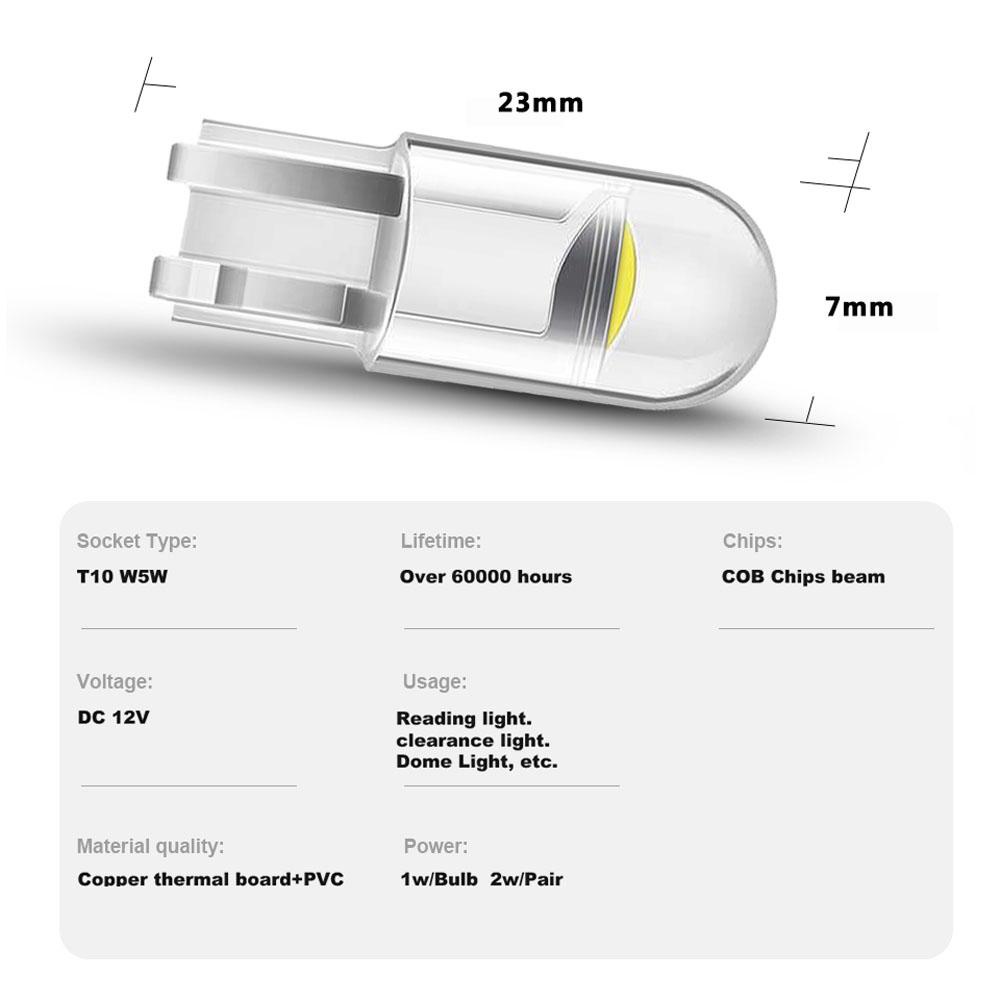 Lanfy Lampu Mobil Waterproof 10PCS Bohlam Kubah Baca W5W T10 COB Signal Lamp Lampu Plat Lis Lampu