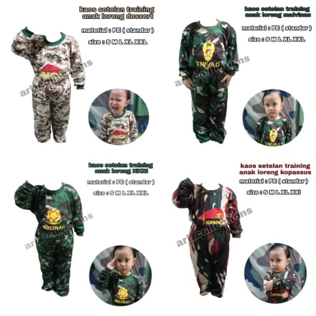 SETELAN KAOS ANAK LORENG/TRAINING LORENG ANAK/SETELAN KAOS ANAK ARMY LAKI-LAKI/PEREMPUAN