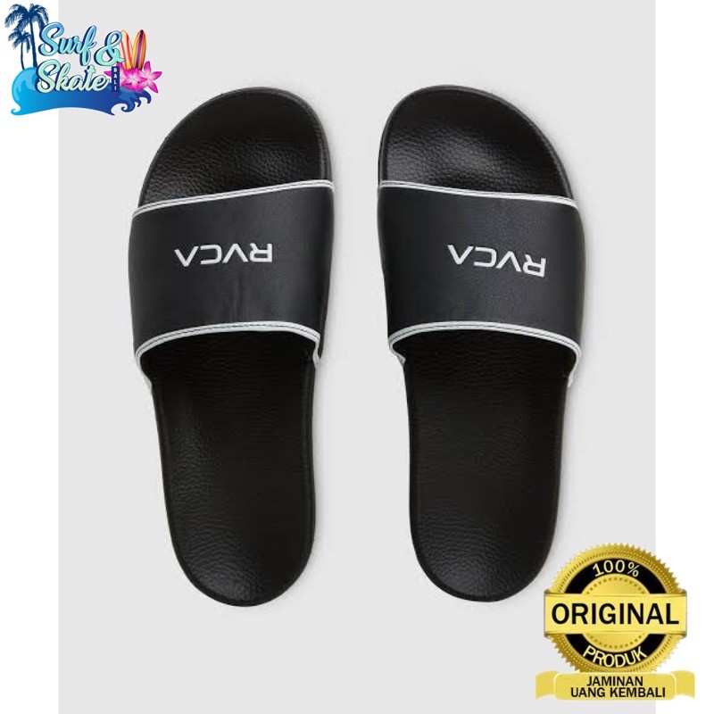 Diskon  Sandal Selop RVCA Slide Black ORIGINAL BERGARANSI Planet surf ruca