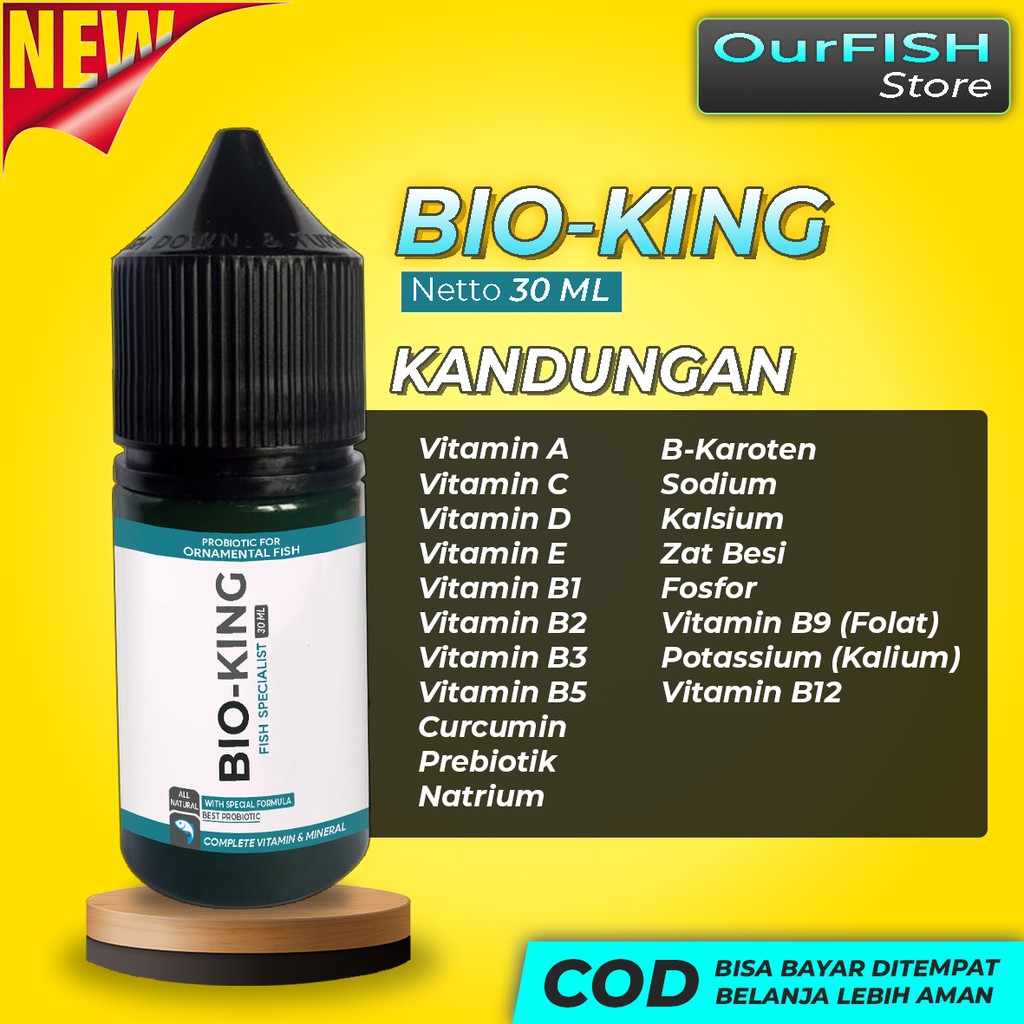OURFISH - Bioking Vitamin Probiotik Pakan Ikan Cupang Guppy Gupy Avatar Blue Rim Giant Koi Halfmoon