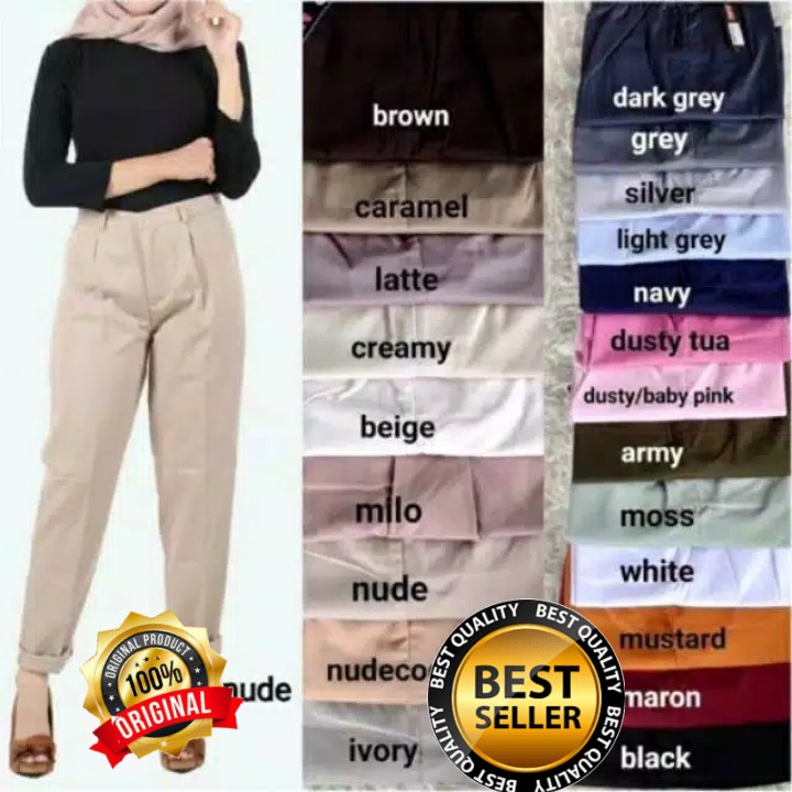 CELANA WANITA BAGGY PANTS Latte beige nude maroon ivory Dusty pink white moss Tamolivia BISA (COD)