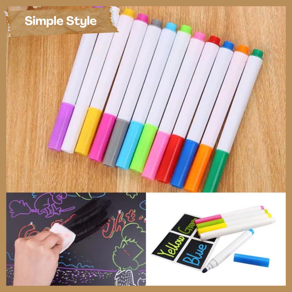 12 Pcs Colorful Chalk Pen / Kapur Spidol Cair Warna Marker Papan Tulis Keceh Cantik